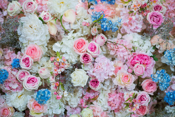 flower background. backdrop wedding decoration. Rose pattern. Wall flower