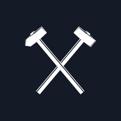 Silhouette of a Crossed Hammer and Sledgehammer on a Black Background, Hand Industrial Tool , Vector Illustration