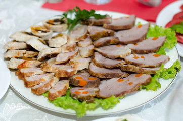 Meat sliced on a plate