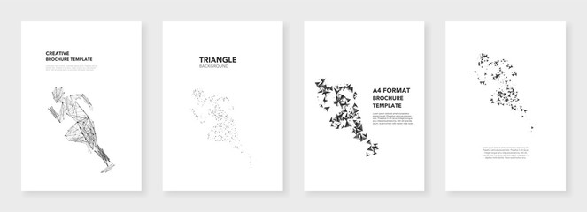 Minimal brochure templates. Triangle elements on white background. Technology sci-fi concept for sports industry, abstract vector design. Templates for flyer, leaflet, brochure, report, presentation. © xenia_design