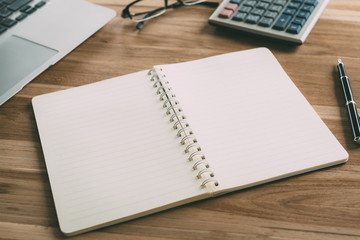 Working desk with notebook