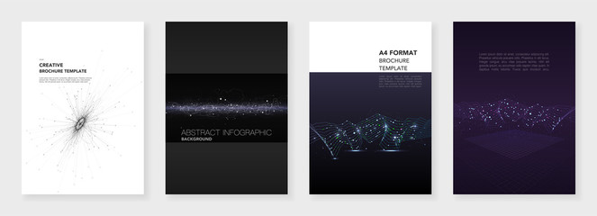 Minimal brochure templates. Big data visualization with lines and dots. Technology sci-fi concept, abstract vector design. Templates for flyer, leaflet, brochure, report, presentation, advertising