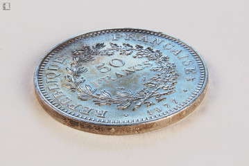 Silver collectible coin of 50 francs, France 1977