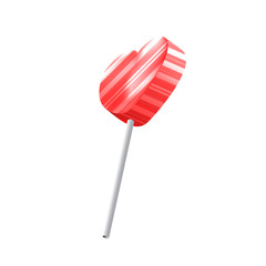 Vector Realistic Heart Lollipop with Stripes Isolated on White Background. Love Symbol. Valentines Day Symbol. Vector Illustration of Red Sweet Candy on Stick.