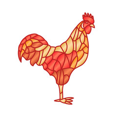 Red Fire Rooster Isolated on White Background. Rooster Symbol in Chinese Zodiac. Vector Illustration of Rooster in Stained Glass Decorative. Vector Illustration.