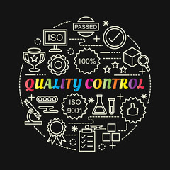 quality control colorful gradient with line icons set