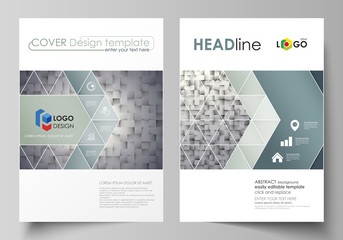 Business templates for brochure, magazine, flyer, report. Cover design template, abstract vector layout in A4 size. Pattern made from squares, gray background in geometrical style. Simple texture.