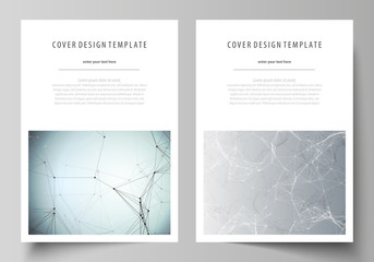 Fototapeta na wymiar Business templates for brochure, magazine, flyer, booklet. Cover design template, vector layout in A4 size. Chemistry pattern, connecting lines and dots, molecule structure, medical DNA research.