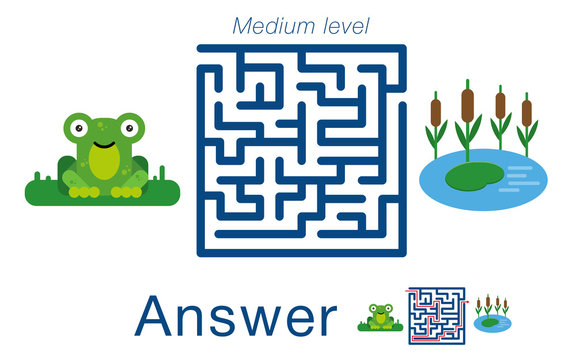 Children's labyrinth with frog and pond  . A puzzle for children. Vector maze.
