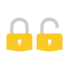 Lock icon. Padlock sign. Lock and unlock. Vector illustration. Flat design. Yellow-light grey on white background.