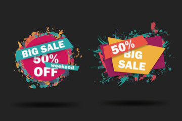 Sale cards with beautiful colorful elements. Vector template. Social media banners for online shopping website and mobile website.