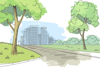 Street road graphic color city landscape sketch illustration vector