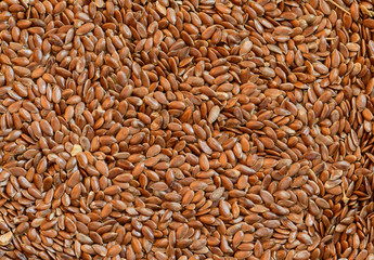 Closeup flax seeds as natural background. Selective focus.