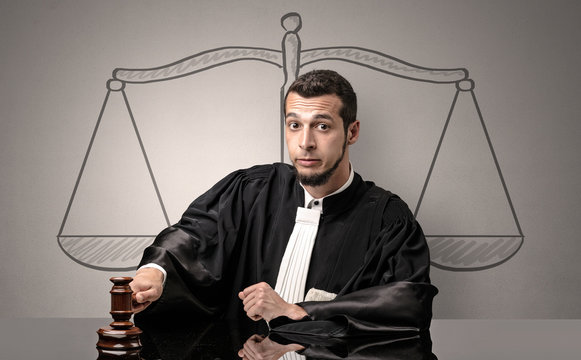 Young judge in gown deciding