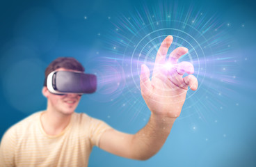 Man wearing virtual reality goggles