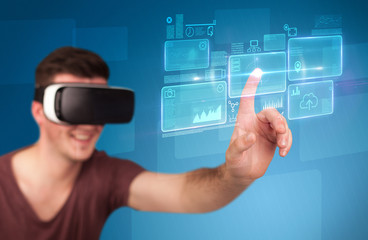 Man wearing virtual reality goggles