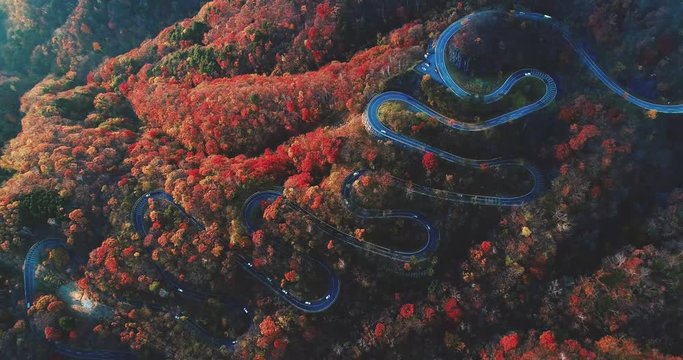 Curvy serpentine road on japanese mountains