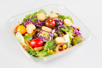 Vegetable salad in take away clear plastic cup