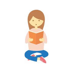 Young girl reading a book illustration in flat style 