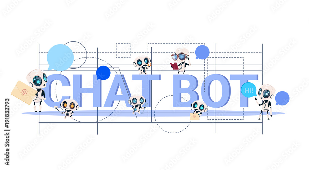 Poster chatbot service abstract geometrical background modern technology of technical support chatter bot c