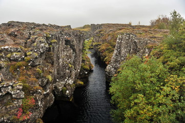 Iceland. Beautiful mountain scenery in rainy weather