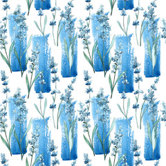 Wildflower lavender flower pattern in a watercolor style. Full name of the plant: lavender. Aquarelle wild flower for background, texture, wrapper pattern, frame or border.