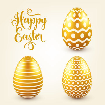 Easter golden egg with calligraphic lettering, greetings. Traditional spring holidays in April or March. Sunday. Eggs and gold.