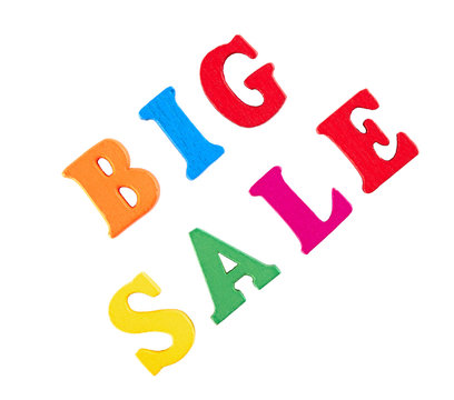 Big sale. Big sale color finish 3d text on white background.