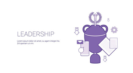 Leadership Business Success Web Banner Template With Copy Space Thin Line Vector Illustration