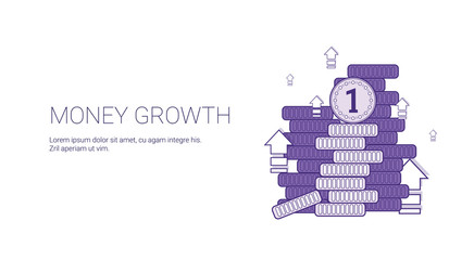 Fototapeta premium Money Growth Financial Success Business Web Banner Template With Copy Space Thin Line Vector Illustration
