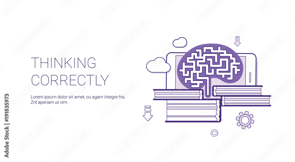Poster thinking currently brainstorming business web banner template with copy space thin line vector illus