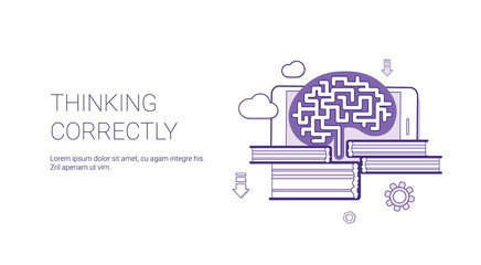 Thinking Currently Brainstorming Business Web Banner Template With Copy Space Thin Line Vector Illustration