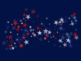 American Patriotic Deign, Vector Blue, Red, White Stars Confetti. Labor, Independence, Memorial Day, 4th of July Election Frame. American Patriotic Design, UK, Australia Freedom Falling Stars Texture.