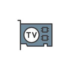 Computer video card filled outline icon, line vector sign, linear colorful pictogram isolated on white. TV tuner pci card symbol, logo illustration. Pixel perfect vector graphics