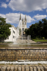 Naklejka premium Europe, France, Maine et Loire 49, Angers, fountains and Cathedral St Maurice
