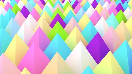 Holographic pyramids background. 3d illustration. Multicolor wallpaper. Smooth pastel texture. Spikes abstract. Sharp objects. 3d rendering backdrop.