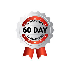 Money Back In 60 Days Template Medal With Ribbon Label Isolated Vector Illustration