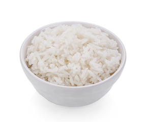 Rice in a bowl on white background