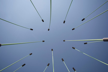 Looking up.  Metal elements in a recreation area, Frankfurt , Germany. 