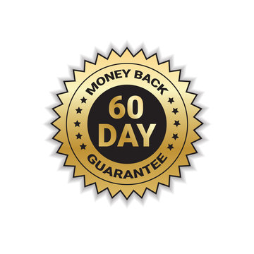 Golden Sign Money Back In 60 Days With Guarantee Template Sticker Isolated Vector Illustration