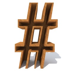 Conceptual wood or wooden brown font or type, timber or lumber industry piece isolated on white background. Educative hadwood material, smooth surface pine handmade sculpted object as 3D illustration