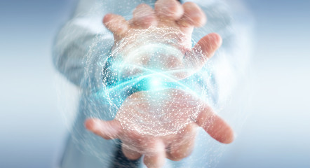 Businessman using digital network connection sphere 3D rendering