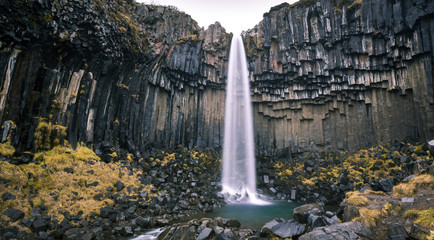 Svartifoss Waterfall and Sjonarnipa at Skaftafell national park in south Iceland southern Iceland