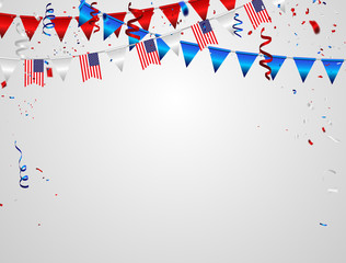 Red White blue confetti concept design Memorial Day greeting background. Celebration Vector illustration.