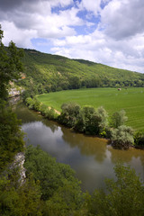 Fototapeta na wymiar Europe, France, Quercy, Lot, The scenic Lot Valley and river near Cajarc