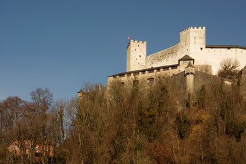 Fototapeta na wymiar A european medeival castle in the winter sun
