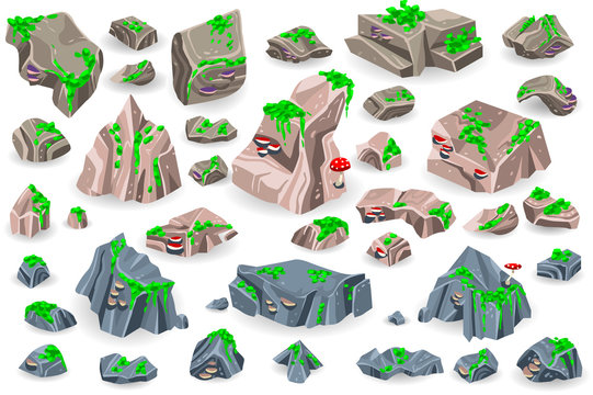 Stone rock vector rockstone of rocky mountain in Rockies mountainous cliff with stony geological materials and stoniness minerals illustration set isolated on white background