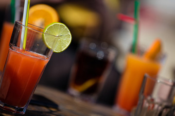 Alcohol bloody mary cocktail on beach bar