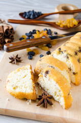 Sweet bread with raisins baked for christmas 