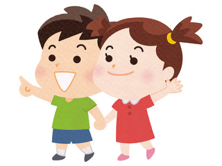 笑顔で手をつなぐ男の子と女の子